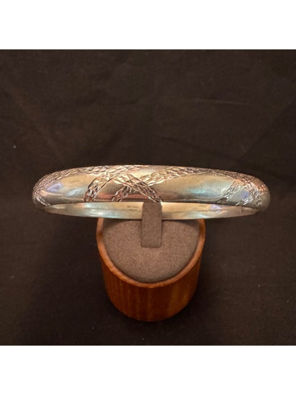 Solid Sterling Silver 925 Textured Bangle Bracelet 8.3mm Wide 7.5" Fit